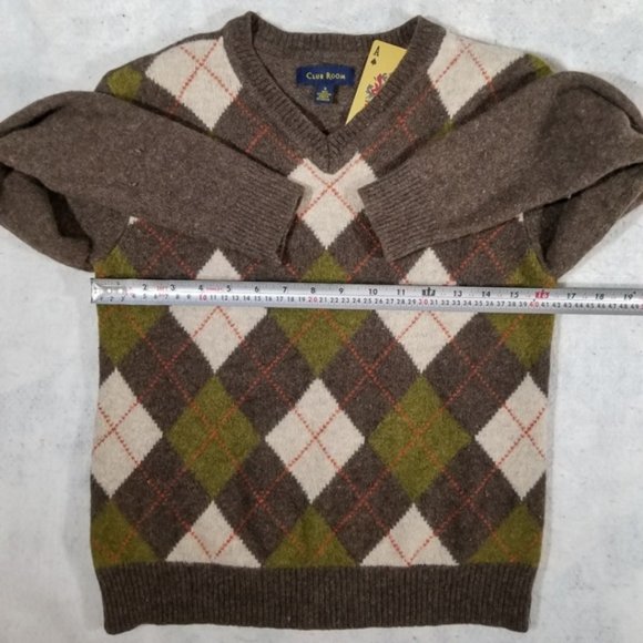 Club Room Argyle 100% LAMBSWOOL V-Neck L/S Top - Picture 7 of 8
